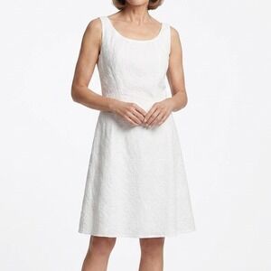 Lafayette 148 NY White Embroidered Fit Flare Dress 8 Cotton
